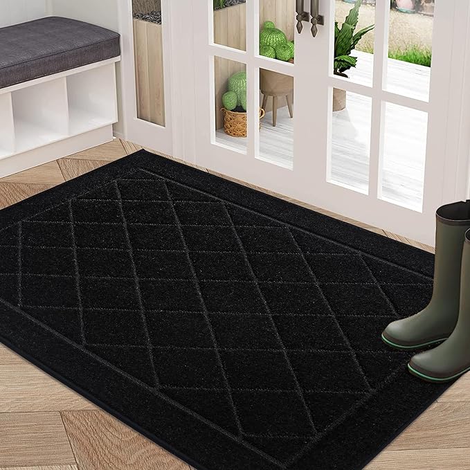 BEQHAUSE Dirt Trapper Door Mat 32" x 48", Doormat Non-Slip Entryway Rugs Washable, Dog Door Mat Stain Resistant and Absorbent Welcome Floor Mat for Front Back Door, Muddy Wet Shoes & Paws, Black-Ruum Studio Home