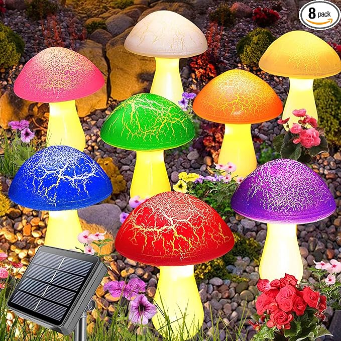 Homeleo 8-Pack Cracked Mushrooms for Garden Decor, Solar Mushroom Lights Outdoor, Super Cute Whimsical Garden Art for Yard Decor Gnome Flowerbed Housewarming Decor(Multicolored)-Ruum Studio Home