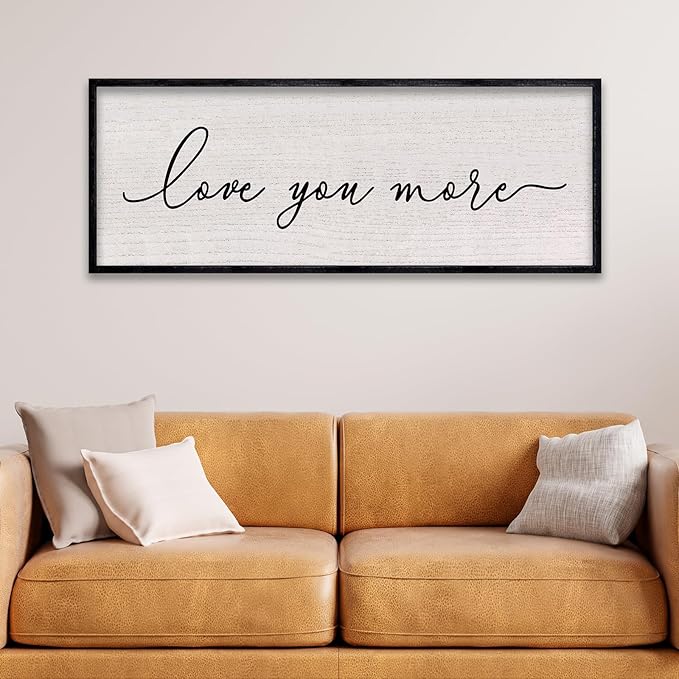 LuZhiQiang Love You More Sign Wall Decor 40"x15" for Master Bedroom Above Over Bed Large Simple Wood Framed Hanging Wall Art (Black)-Ruum Studio Home