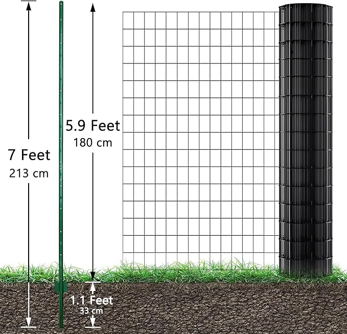 ARIFARO Sturdy Duty Metal Fence Posts 7 Feet assemblable,Pack of 10, No Digging Garden U Post for Wire Fencing Steel Poles for Yard, Outdoor-Ruum Studio Home