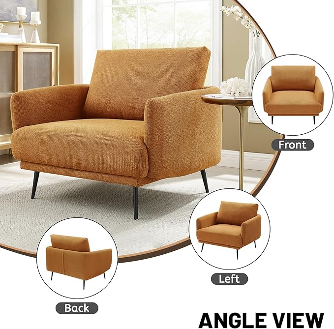 Oversized Accent Chair for Living Room Chairs Reading Arm Chair Comfy Modern Single Sofa Side Chairs with Metal Legs & Soft Cushion for Bedroom, Balcony,Waiting Room(Polyester, Caramel)-Ruum Studio Home