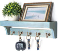 Rebee Vision Farmhouse Pine Wood Key Holder Wall Mount for Home Decor - Rustic Wall Key Holder with Shelf for Home Improvement - Ideal Entryway Organizer in Living Room (Distressed Blue)-Ruum Studio Home