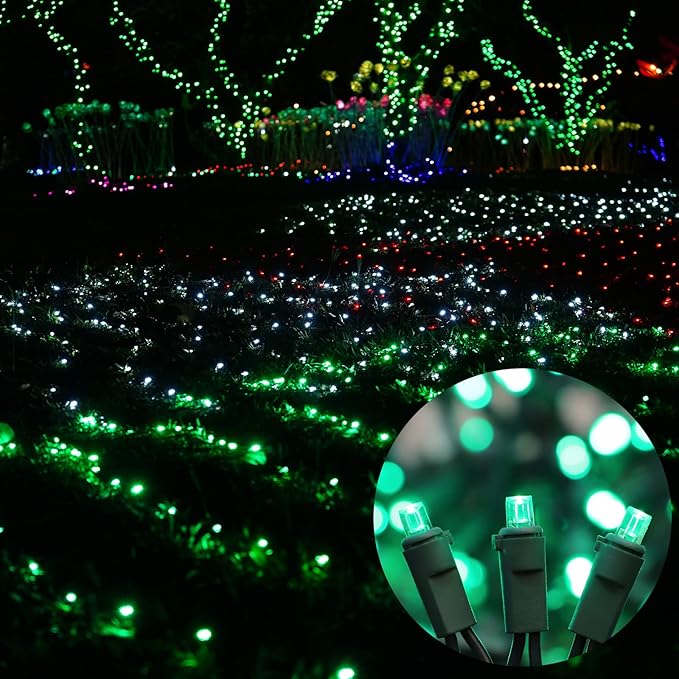 Green Wide Angle LED Christmas Lights, 64.8 Ft 300 Count, Pack of 3 Strands 21.9 Ft 100 Lights UL Certified Commercial Grade Green Wire 5mm Holiday String Light-Ruum Studio Home