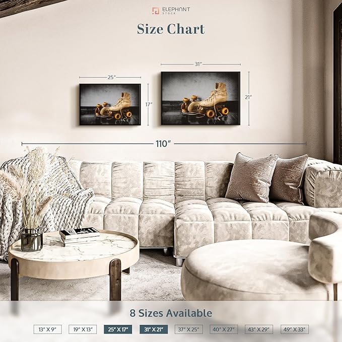 ElephantStock Vintage Skates Pop Wall Art - Horizontal Framed Canvas - 1-Piece Living Room Wall Decor - Sport Photography Canvas Print - Beige and Black Decor for Wall - 31" X 21"-Ruum Studio Home