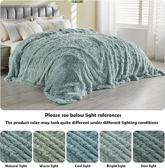 GONAAP Fuzzy Faux Fur Throw Blanket Queen Size Ice Blue Super Soft Cozy Plush Fuzzy Shaggy Blanket for Couch Sofa Bed (Ice Blue, Queen(90"x90"))-Ruum Studio Home