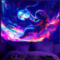 BVBOX Astronaut Space Blacklight Tapestry 79"x59", UV Reactive Floating Astronaut Iridescent Cloud Universe Galaxy Planet Glow in Dark Tapestries, Black Light Neon Upright Poster Wall Hanging Backdrop Decor for Bedroom Living Room-Ruum Studio Home