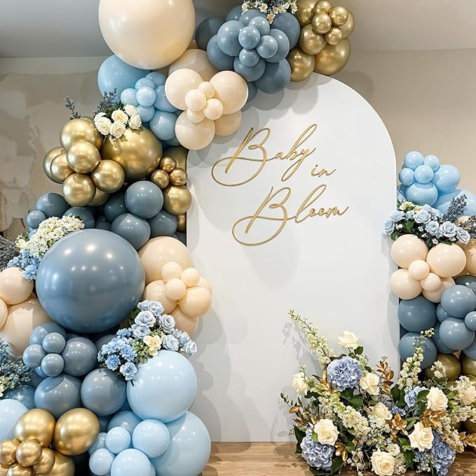 Dusty Blue Balloons 12 Inch Pastel Fog Blue Slate White Sand Metallic Gold Confetti Party Balloons Light Baby Blue White Gold Latex Balloon for Boy Baby Shower Birthday Wedding Party Decoration-Ruum Studio Home