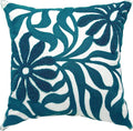 Alysheer Farmhouse Floral Leaves Embroidered Decorative Throw Pillow Cover 18x18 inches, Boho Tufted Flowers Embroidery Pattern Chic Cotton Cushion Case for Couch Bed Sofa Living Room(Teal Blue)-Ruum Studio Home