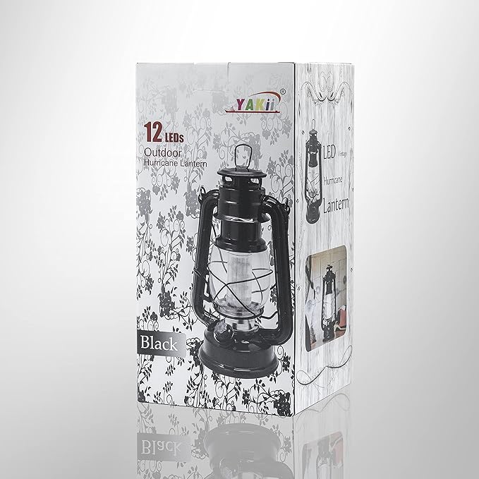 YAKii LED Vintage Lantern Metal Hanging Hurricane Lantern 12 LED Dimmer Switch Cold White Battery Operated Power Outage Indoor Camping Lighting Outdoor Brooklyn Decoration (Black Pack of 8)-Ruum Studio Home