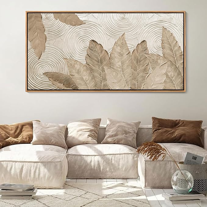 Minimalist & Modern Art for Bedroom Decor Framed Abstract Artwork for Walls Neutral & Contemporary Beige Wall art - Artwork for Living Room and Boho Style Large Abstract Wall Art 29×58IN-Ruum Studio Home