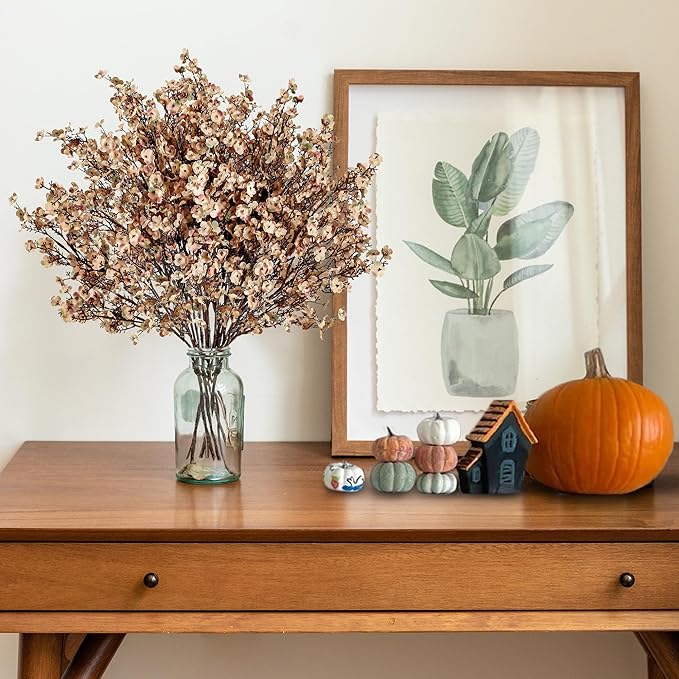 Sggvecsy 15 Pcs Babys Breath Artificial Flowers Gypsophila Bouquets Bulk Real Touch Fake Silk Flowers for Home DIY Floral Arrangement Table Centerpiece Fall Thanksgiving Autumn Decoration (Skin Brown)-Ruum Studio Home