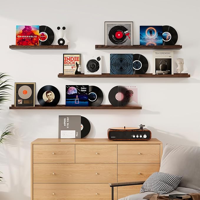 Floating Picture Ledge Shelves 72 Inch Solid Oak Wood Set of 2, Rustic Wall Storage Shelves with Lip, Kids Bookshelf, Photo & Picture Ledge Shelves for Bedroom, Living Room, Kitchen-Ruum Studio Home