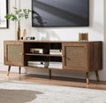 JYED Mid Century Modern TV Stand and Console for TVs Up to 75 inch - Rustic Oak Entertainment Center, 2 Gold Metal Mesh Doors & MDF Wood Grain, 15.8" D x 66" W x 23.5" H-Ruum Studio Home