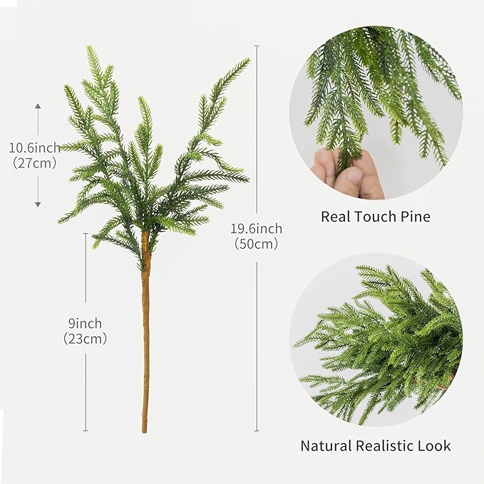 MISSPIN 12 Pcs 19.5 Inches Christmas Norfolk Pine Branches, Norfolk Pine Artificial Christmas Branches DIY Crafts Faux Pine Branches for Xmas Indoor Outdoor Home Decor-Ruum Studio Home