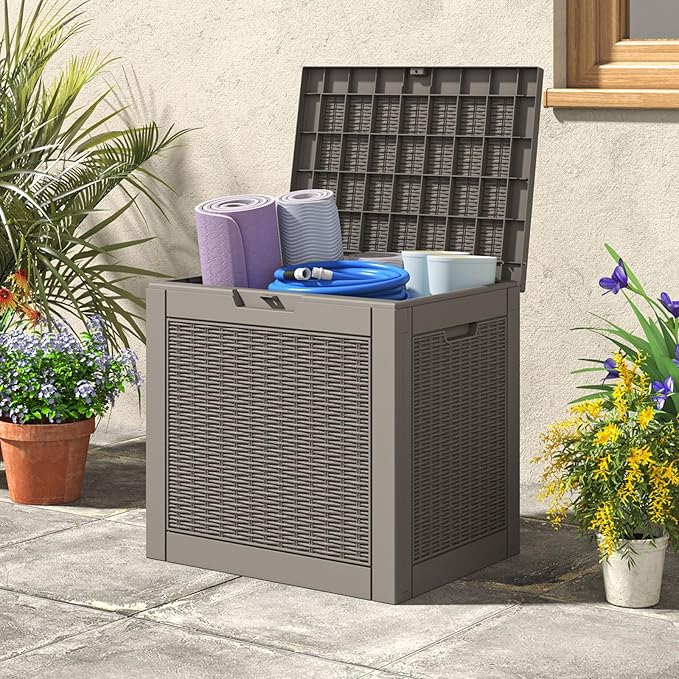 31 Gallon Deck Box, Resin Outdoor Storage Box, Waterproof and UV Resistant Deck Box, Lightweight Storage Box for Garden Tools, Pool Supplies-Ruum Studio Home