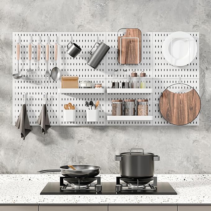 Pegboard Combination Kit, 25.2" x 25.2" Wall Mounted Storage Set with 4 Pegboards & 20 Accessories Hanging, Peg Boards Organizer-Ruum Studio Home