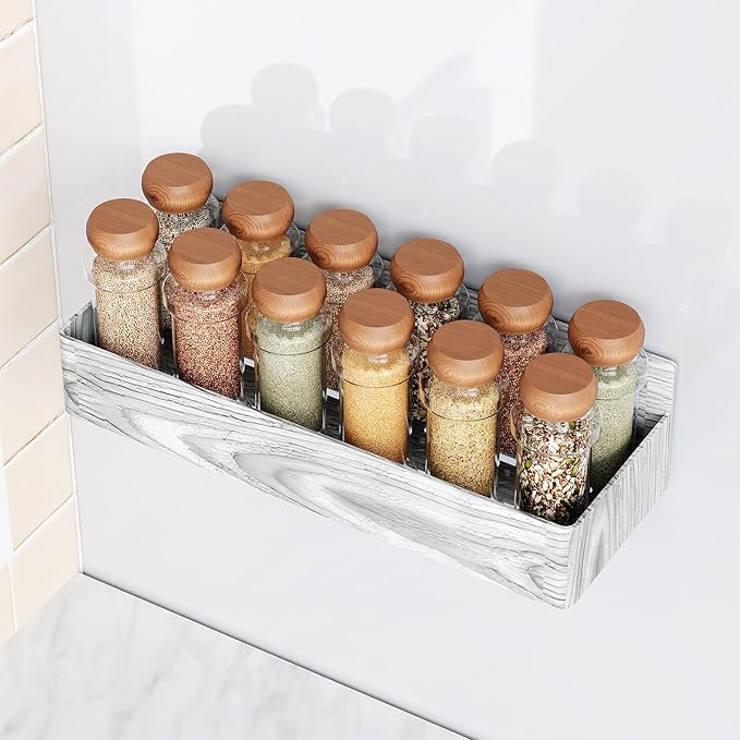 Magnetic Spice Rack for Refrigerator, Kitchen Organizer and Storage Shelf, Wood White(4 Pack)-Ruum Studio Home