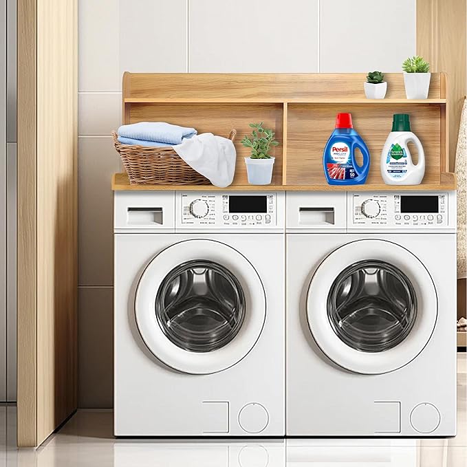 Royxen 2-Tier Washer Dryer Countertop,19.5" H Wood Washer Dryer Topper with Storage Shelf,Laundry Countertop Over Washer and Dryer, Universal Fit for Laundry Room Organization (Oak, 54" W X 27.5" D)-Ruum Studio Home