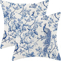 Navy Blue Spring Floral Pillow Covers 18 x 18 Inch Set of 2 for Chinoiserie Flowers Bird Decor Throw Pillows Vintage Plant Farmhouse Outdoor Decorative Cushion Cases for Couch Bed Decorations-Ruum Studio Home