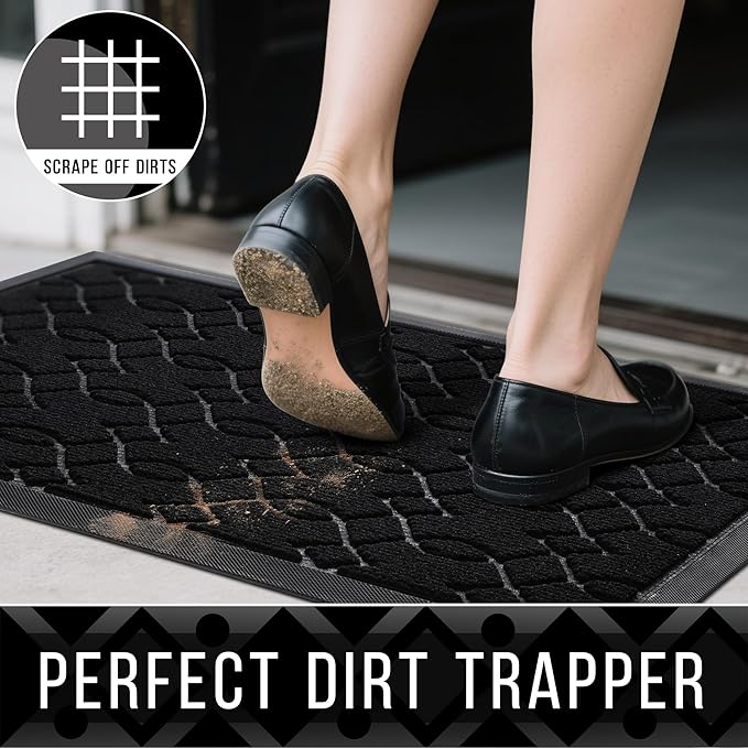 Yimobra Front Door Mat Outdoor Indoor 47x24, All-Season, All-Weather, Heavy Duty Welcome Door Mats Outside Entrance, Non Slip Porch Patio Entrance Mat, Black-Ruum Studio Home