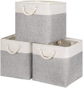 Bidtakay Fabric Basket Set - Large Square Organizer Bins, 13x13, Set of 3, White & Grey-Ruum Studio Home