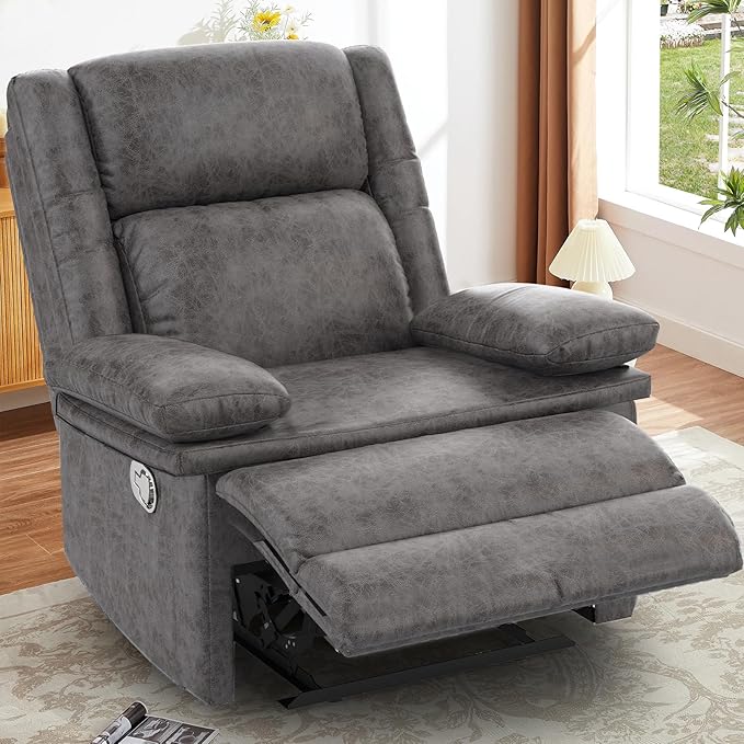 Recliner Chair for Adults, Oversized Manual Pull Tab Reclining Chair, 2-Tier Cushions, Minimalist Style Single Sofa for Living Room, RV (Polished Microfiber)-Ruum Studio Home