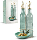 COOK WITH COLOR Glass Olive Oil Bottle Dispenser - 2 Pack- 17oz Oil and Vinegar Cruet - Olive Oil Carafe Decanter for Kitchen-Ruum Studio Home
