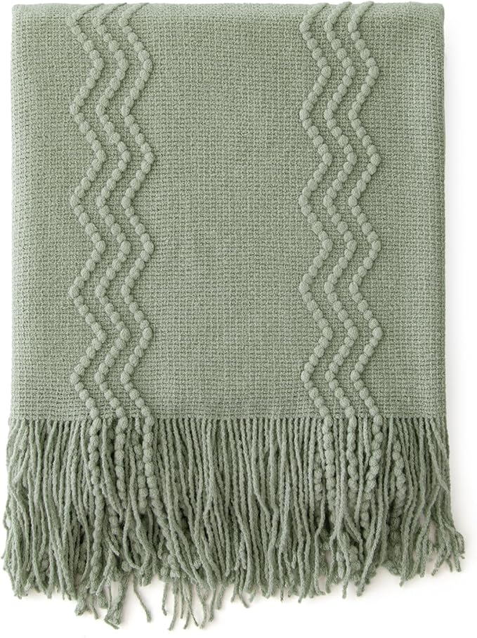 MIULEE Sage Knitted Throw Blanket for Couch Boho Green Textured Cozy Woven Decorative Farmhouse Blanket with Tassels for Sofa Chair Bed Living Room, Lightweight Spring Home Decor 50"x60"-Ruum Studio Home