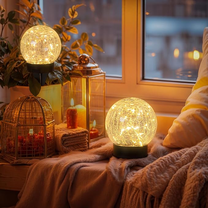 Beautyard Solar Globe Lights Outdoor USB Charged Garden Decor 3.94" Diameter 30LED 1000mAh Solar Globe Lights for Outdoor Indoor Mothers Day Gifts Holiday Decor(3.94'' Medium 4 Pack Warm White)-Ruum Studio Home