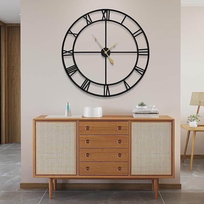 LEIKE 40 Inch Extra Large Modern Wall Clock, Oversize Rustic Round Nearly Silent Battery Operated, Black Metal Roman Numerals Wall Clocks for Living Room, Bedroom, Entrance Home Decor-Ruum Studio Home