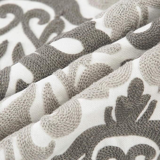 HWY 50 Gray Grey Decorative Throw Pillow Covers 18x18 Inch, Pack of 2 Embroidered Cotton Farmhouse Cushion Cover Pillow Case for Sofa Couch Living Room Bed Bedroon, Accent Geometric-Ruum Studio Home