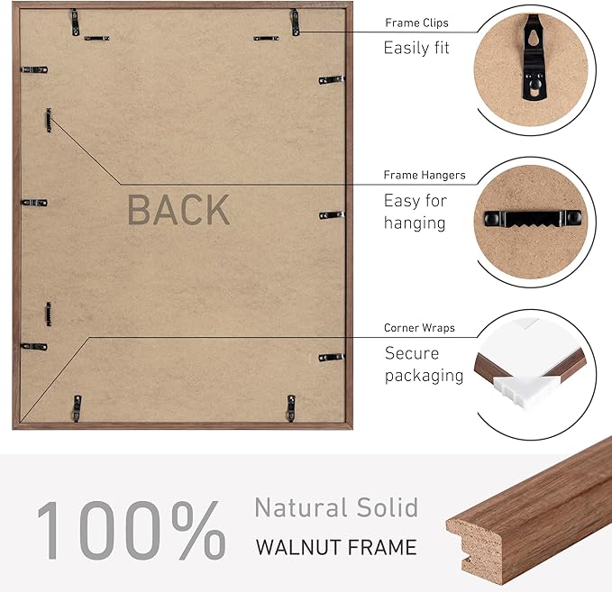 22x28 Poster Frame Set of 2 Natural Solid Walnut Photo Frames with 18x24 Removable Mat Wall Hanging Large Handcrafted Frame with HD Plexiglass Wall and Tabletop Display Large Picture Frame-Ruum Studio Home