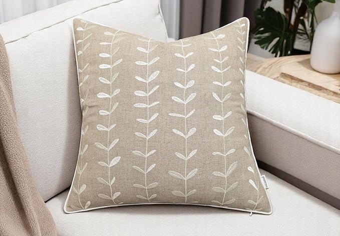 VAGMINE Embroidered Lollipop Pillow Cover - 18x18 Inches Square - 100% Linen Natural Decorative Cushion Cover - Farmhouse Rustic Embroidery - Cozy Accent for Sofa, Bed, Living Room, Neutral Home Decor-Ruum Studio Home