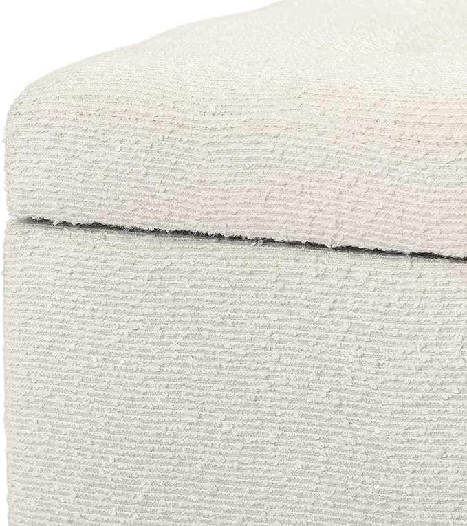 Adeco 18 Inch High Cube Ottoman Storage, Linen Chair Foot Stools, Upholstered Vanity Stool with Hinged Lid, Solid Wood Legs (White Circle Yarn)-Ruum Studio Home
