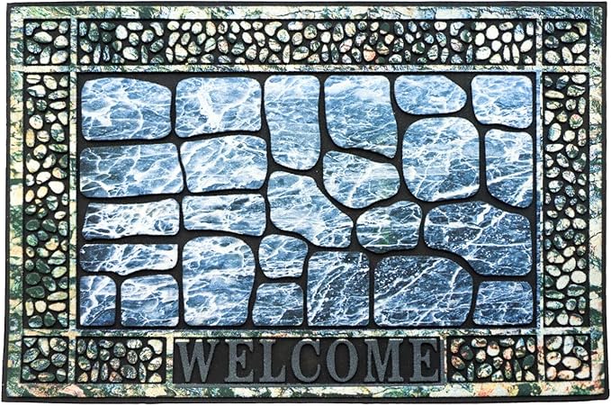 Door Mat Welcome Mat, Heavy Duty Door Mat 17.7 x 29.5 Inch Front Door Mat Rug Doormat for Outdoor Entrance Home Non-Slip Rubber Rug for Front Door, Outside, Entryway, Patio (Blue Welcome)-Ruum Studio Home