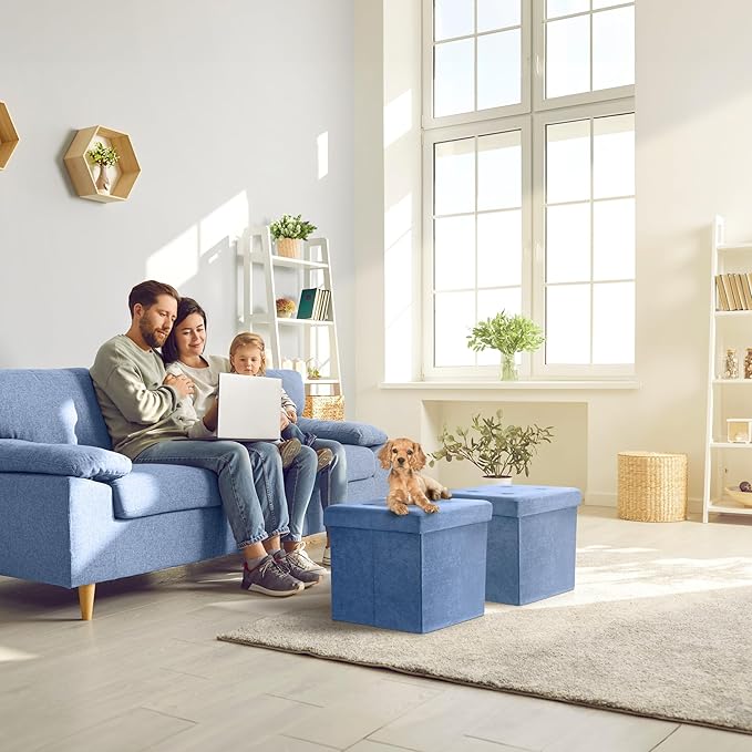 Sorbus Folding Ottoman - Foot Rest Cube, Bedroom Bench, Coffee Table, Shoe Storage, Foot Stool, Pouf - Teal Blue Suede Velvet-Ruum Studio Home