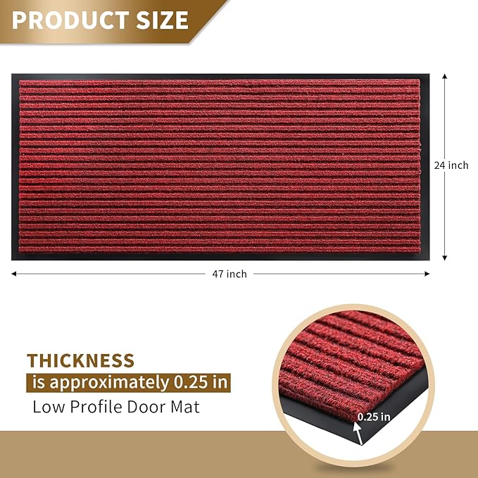 Yimobra Front Door Mat Outdoor Indoor Entrance, 100% Waterproof All-Season All Weather Doormat, Welcome Matt Outside Entry, Non Slip, Low Profile, Heavy Duty Patio Porch Floor Mats,47 x 24,Black Red-Ruum Studio Home