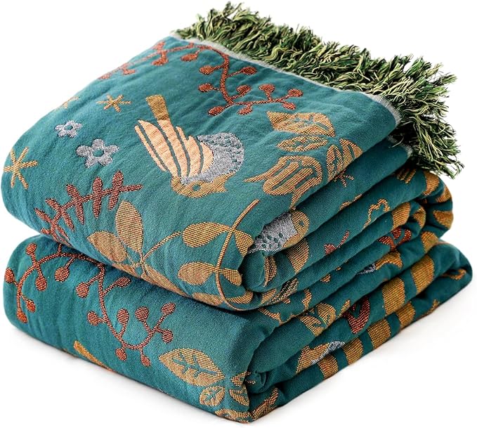 MSGKV Boho Throw Blanket Cotton Blanket for Couch and Sofa Cover for Living Room Summer Throw Cozy Gauze Blanket 50" x 60"-Ruum Studio Home