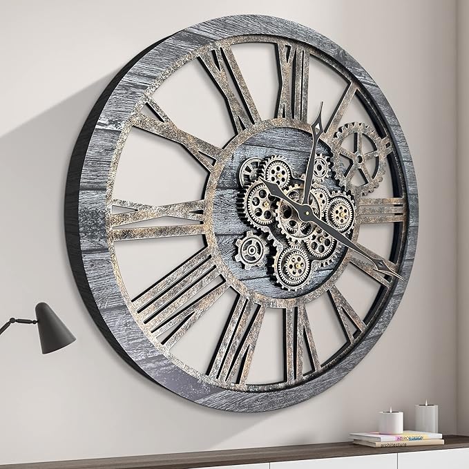 HOIBAI Large Wall Clock, Wall Clocks for Living Room Decor 36 Inch Farmhouse Vintage Rustic Kitchen Wall Decor Vintage Roman Oversized Wall Clock for Home Bedroom House, Moving Gears Clock-Ruum Studio Home