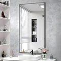 48x24In Black Bathroom Mirror for Wall, Rectangle Mirrors with Metal Frame, Bathroom Rectangular Mirror Modern Wall Mirror for Bedroom Living Room, Entryway Hangs Horizontal or Vertical-Ruum Studio Home