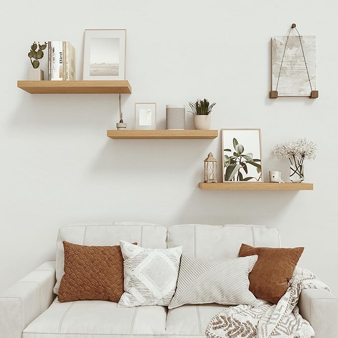 Floating Shelves for Wall 24 inchs Long, 9.2” deep x 1.5” Wall Shelf for Bedroom, Bathroom, Living Room, Kitchen, Office Home Decor, Deep Wood Shelves with Invisible Brackets, Set of 2, Oak-Ruum Studio Home
