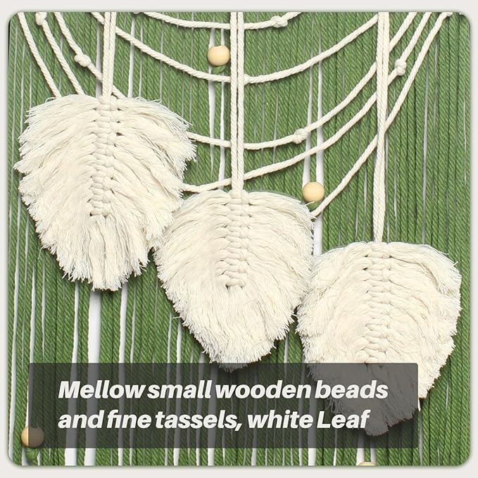 JONKASIPA Macrame Wall Hanging Bohemian Handmade Leaf Feather Wall Art Decorations, Green fringe Chic Home Decor for Apartment Dorm Living Room Bedroom-Ruum Studio Home