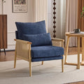 VINGLI Boho Braid Accent Armchair,Mid-Century Modern Chiar with Solid Wooden Armrest,Comfy Louge Cushion Chair with Waist Pillow for Bedroom,Living Room,Reading Room, Blue-Ruum Studio Home