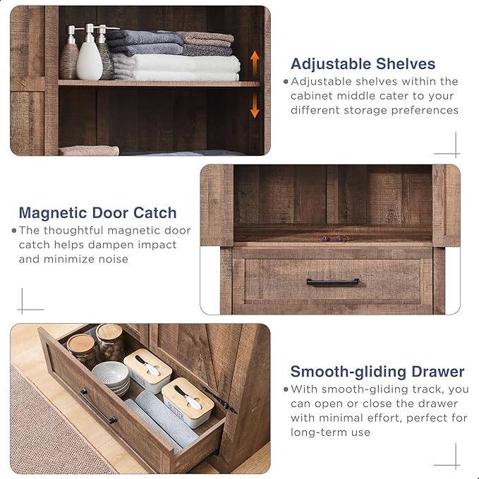 Farmhouse Kitchen Pantry Cabinet - 72" Tall Wood Kitchen Storage Cabinets with Adjustable Shelves & 2 Barn Doors & Drawer, Versatile Storage for Dining Room, Bathroom, Utility Room, Light Brown-Ruum Studio Home