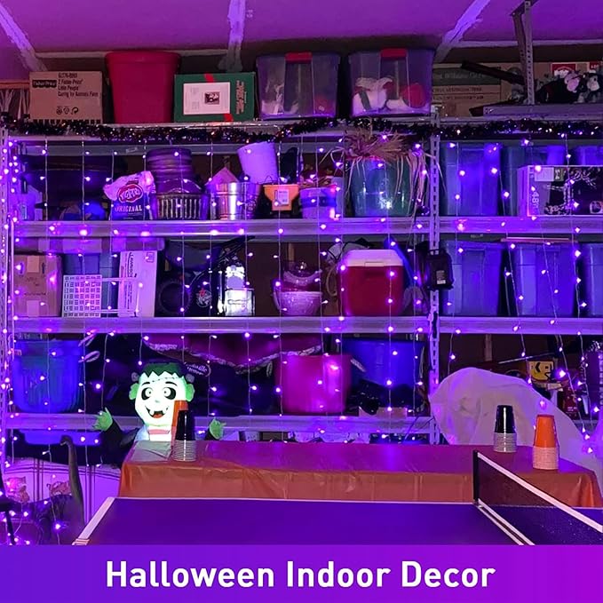 JMEXSUSS 300LED Purple Halloween Lights with Remote, Curtain Hanging Light Plug in, 8 Modes Purple String Lights for Bedroom Window Wall Party Backdrop Christmas Halloween Decorations-Ruum Studio Home