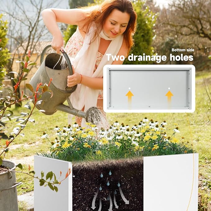 Galvanized Steel Garden Planter - White Matt Galvanized Metal Planter Box - Modern Metallic Heavy Planter - Indoor & Outdoor, Commercial & Residential (White, L36 x W12 x D16)-Ruum Studio Home