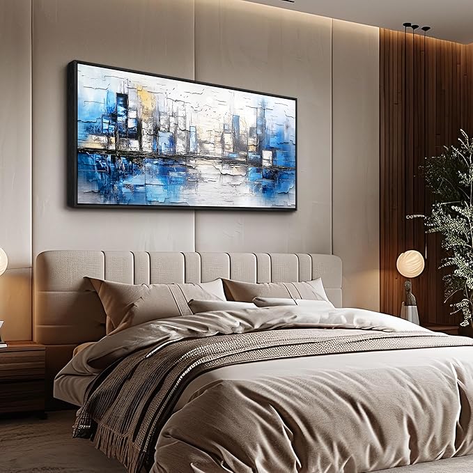 ZUITINGHUA Large Black Framed Wall Decor For Living Room Canvas Wall Art For Office Modern Wall Decorations For Bedroom Blue Landscape Paintings Abstraction Pictures Artwork Home Decor 24x48 In-Ruum Studio Home