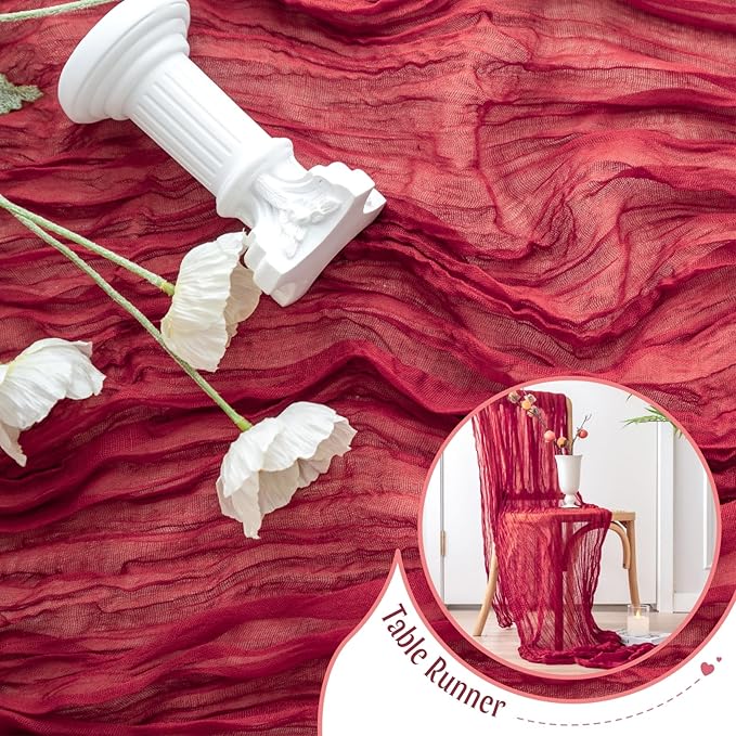 Sioloc Burgundy Red Cheesecloth Table Runner Fall Autumn Decor for Home 10ft Table Cloth for Wedding Birthday Party Bridal Shower Christmas Halloween Thanksgiving-Ruum Studio Home