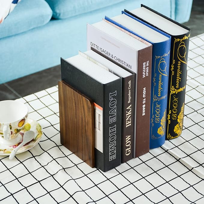 Large Bookend Hold Heavy Books- 7x4x5in 3 Pack Wood Bookends for Heavy Books Heavy Duty Walnut Book Ends for Men Wood Bookends for Office Desk Non-Skid-Ruum Studio Home