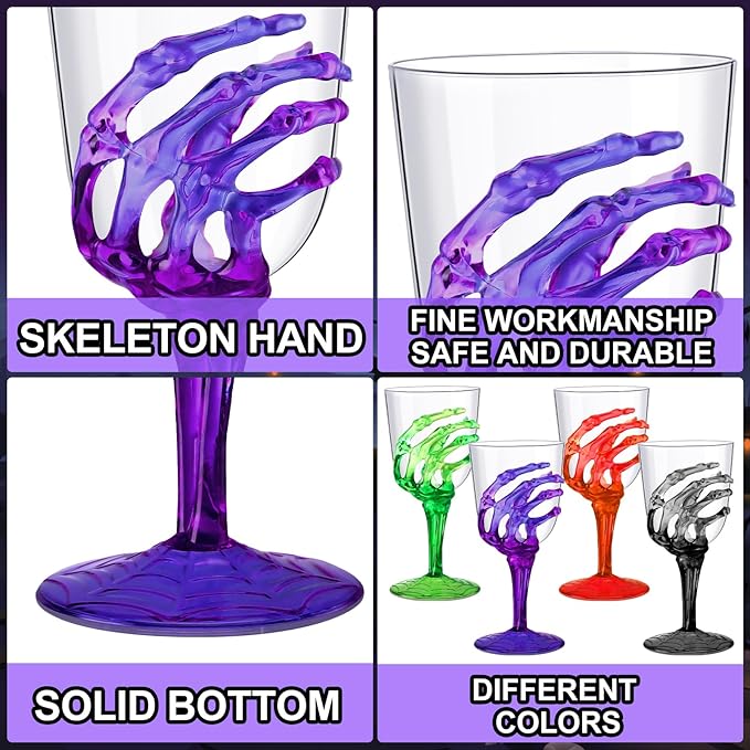 Yungyan 60 Pcs Halloween Skeleton Hand Plastic Goblets Set 12 oz Spooky Skeleton Hand Goblets Halloween Clear Cups Wine Glasses Creepy Champagne Decorations for Party Haunted House 4 Color-Ruum Studio Home